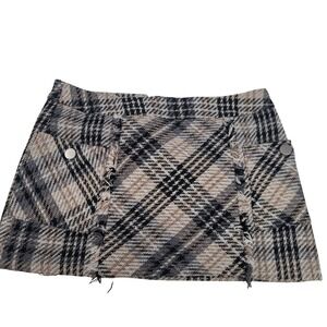 VERSONA Women's Plaid‎ Tweed Mini Skirt, Fringe Detail, Career, Neutral, Medium
